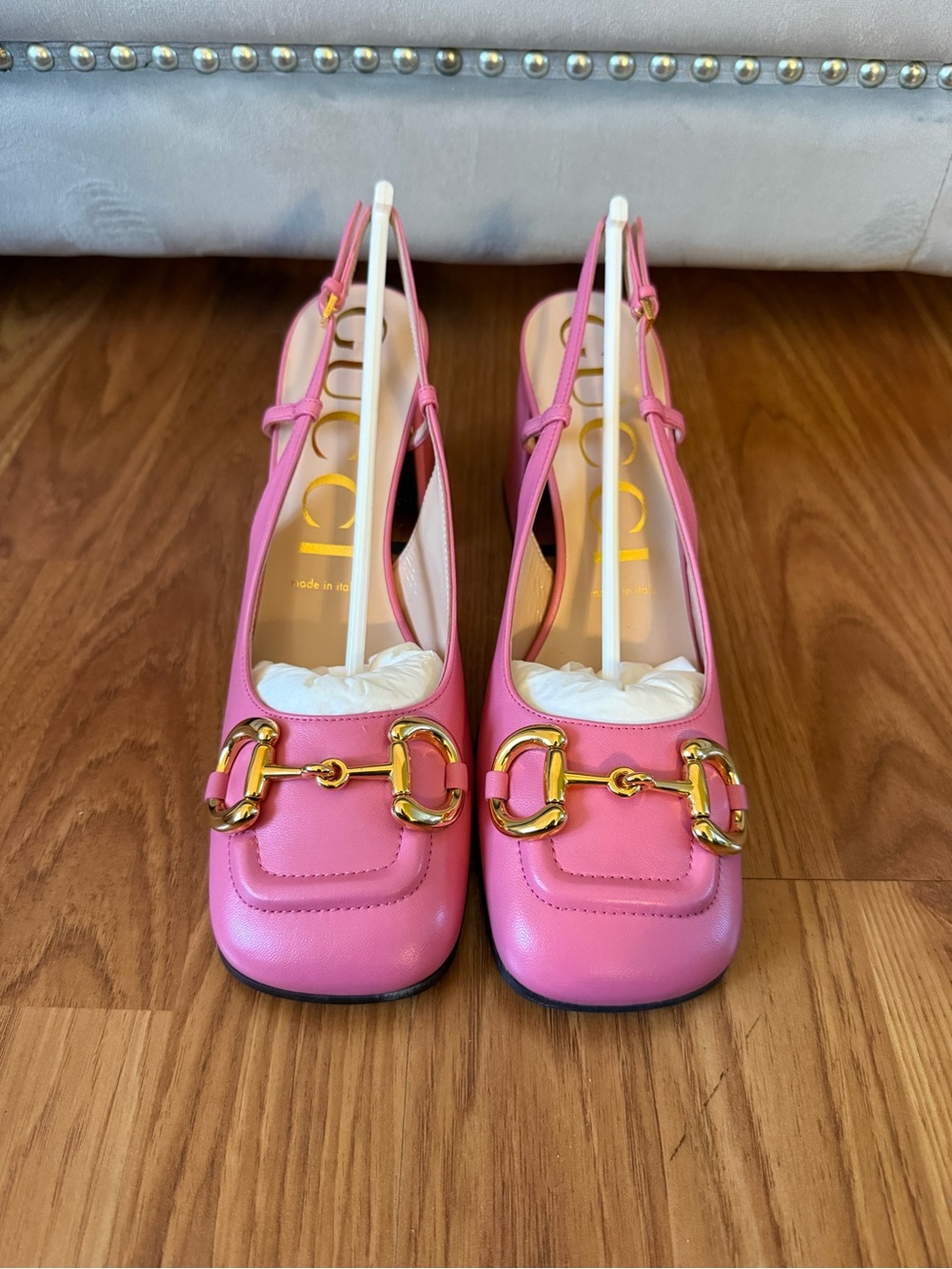 Gucci Pink Leather Horsebit Slingback Pumps